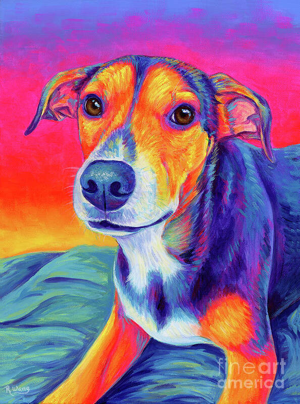 Beagle Poster featuring the painting Colorful Beagle Mix - Scrappy by Rebecca Wang