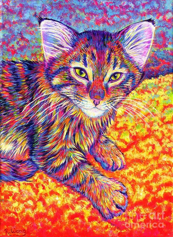 Cat Poster featuring the painting Colorful Maine Coon Kitten by Rebecca Wang