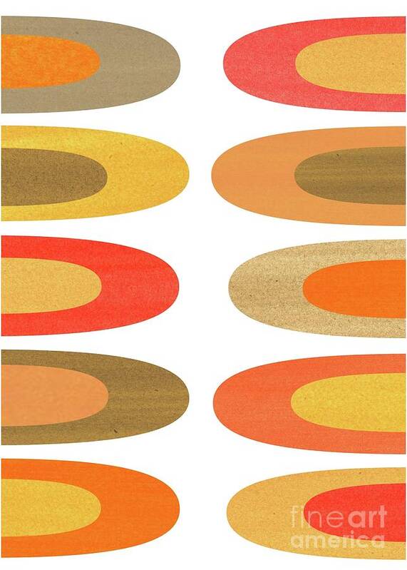 Tan Poster featuring the mixed media Concentric Oblongs in Warm Colors on White by Donna Mibus