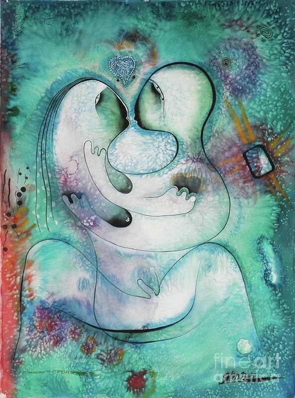 #cosmiclovers2 #lovers #watercolor #watercolorpainting #cosmicart #loversart #icon #iconseries #mysticart #symbolicart #glenneff #thesoundpoetsmusic #picturerockstudio Poster featuring the painting Cosmic Lovers 2 by Glen Neff