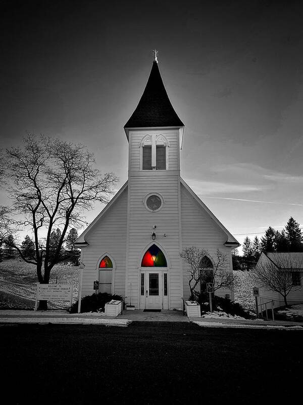 Selective Color Poster featuring the photograph Country Church by Jerry Abbott