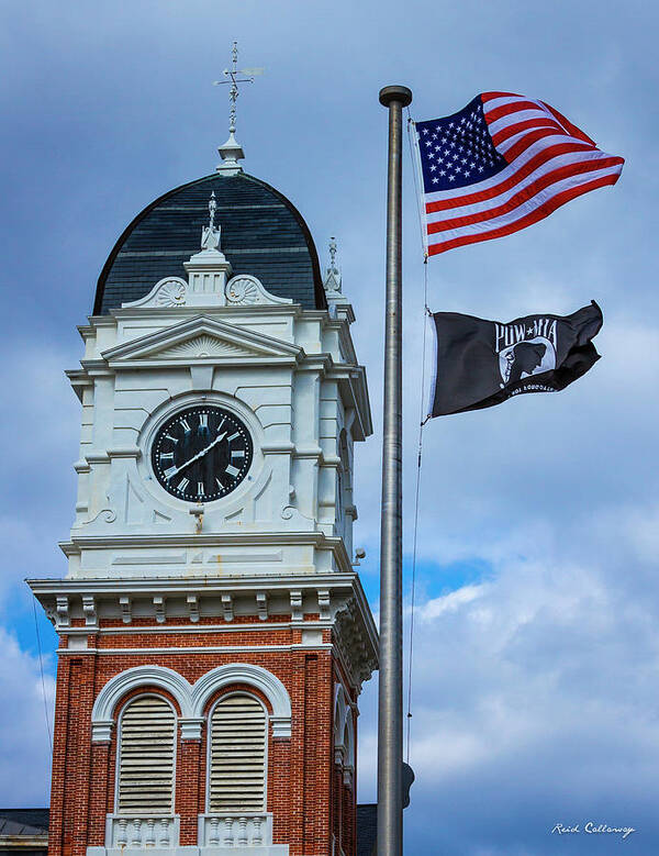 Reid Callaway Newton County Court House Images Poster featuring the photograph Covington GA Newton County Court House Old Glory And Friend Architectural Art by Reid Callaway