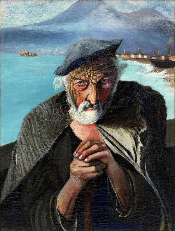 Csontvry Poster featuring the painting Csontvary paintings - Old Fisherman, portrait on the sea shore by Csontvary Kosztka Tivadar