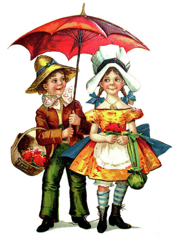 Cute Poster featuring the digital art Cute Couple Under Umbrella by Long Shot