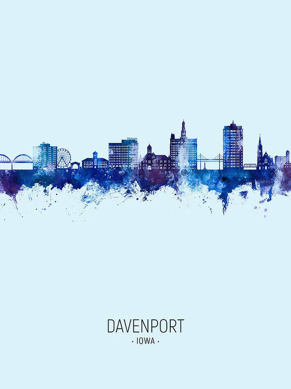 Davenport Poster featuring the digital art Davenport Iowa Skyline #20 by Michael Tompsett