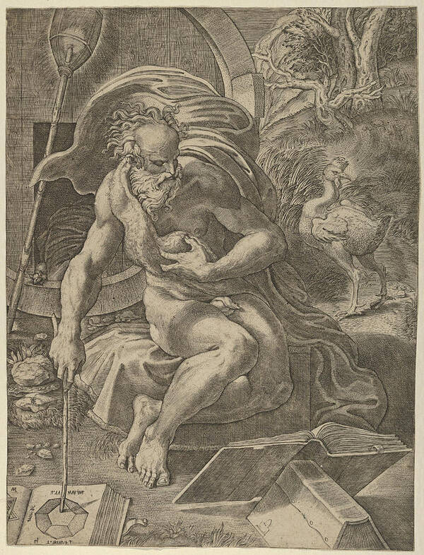 Giovanni Jacopo Caraglio Poster featuring the drawing Diogenes by Giovanni Jacopo Caraglio