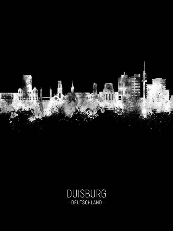 Duisburg Poster featuring the digital art Duisburg Germany Skyline #53 by Michael Tompsett