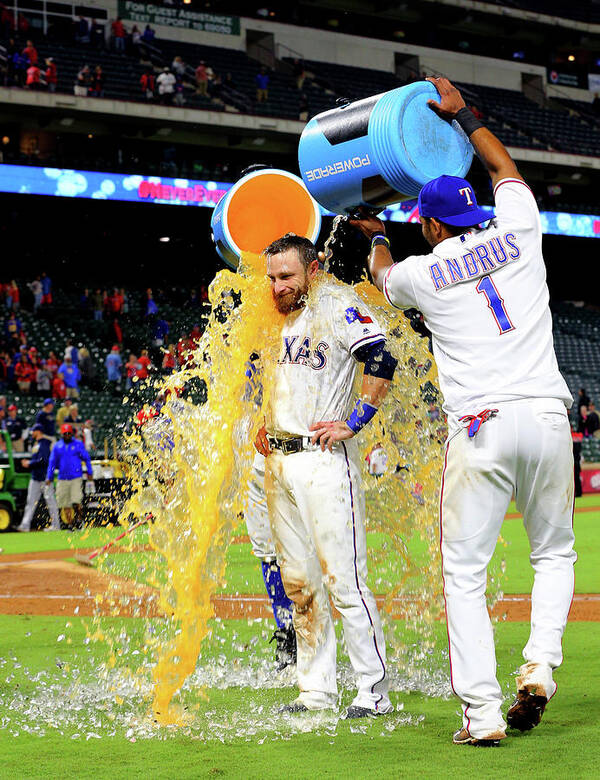 People Poster featuring the photograph Elvis Andrus and Jonathan Lucroy by Rick Yeatts