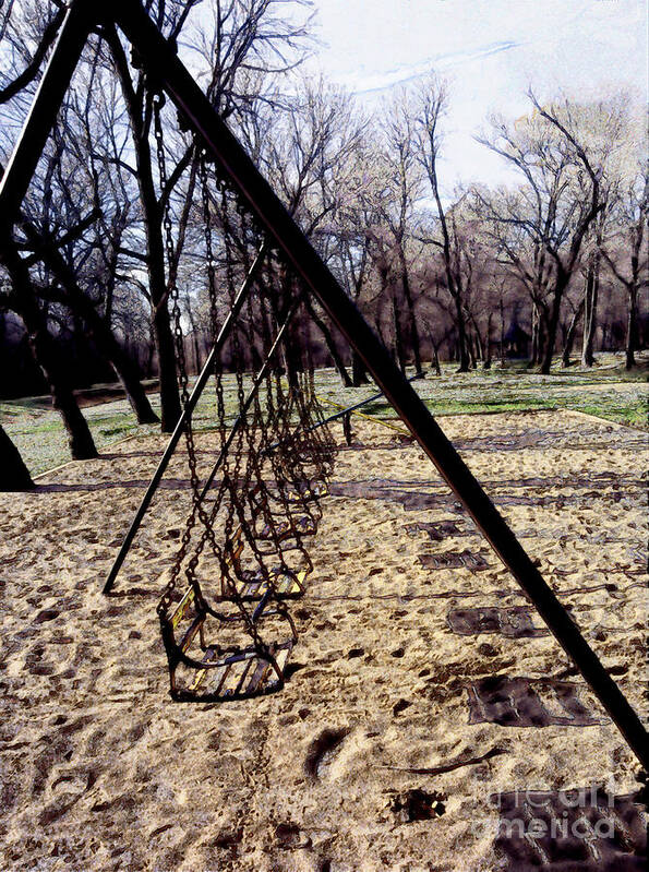 Swings Poster featuring the mixed media Empty Swings in the Park by Kae Cheatham