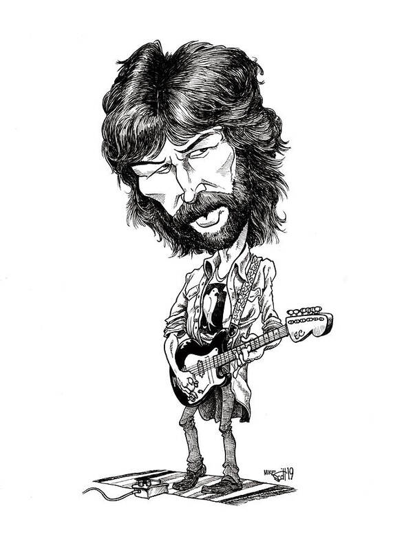 Cartoon Poster featuring the drawing Eric Clapton, 1971 by Mike Scott