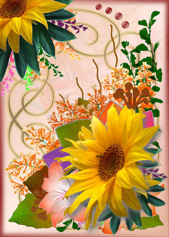 Autumn Poster featuring the digital art Floral Autumn Seasonal Card of November Colors by Delynn Addams