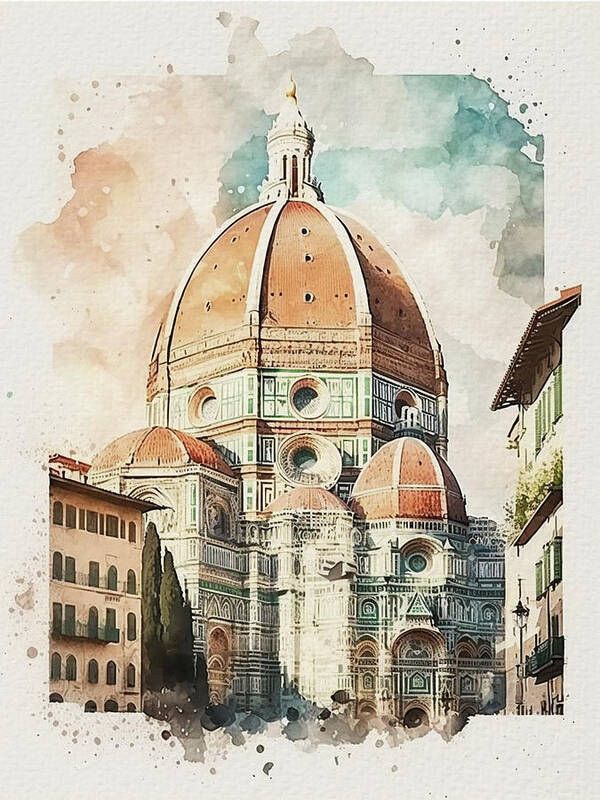 Florence Poster featuring the painting Florence Watercolor II by Naxart Studio