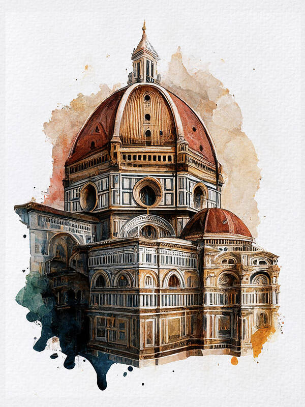 Florence Poster featuring the painting Florence Watercolor by Naxart Studio
