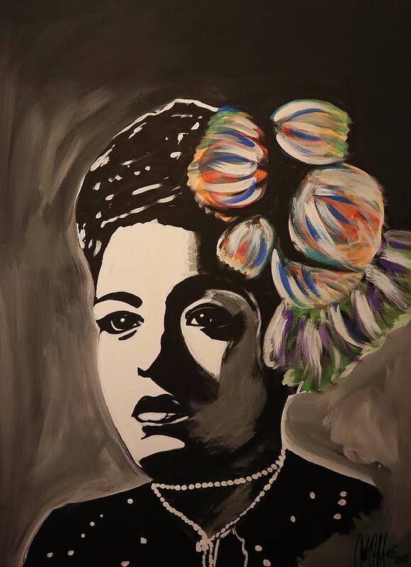 Billie Holiday Poster featuring the painting Flower Headed Lady by Antonio Moore