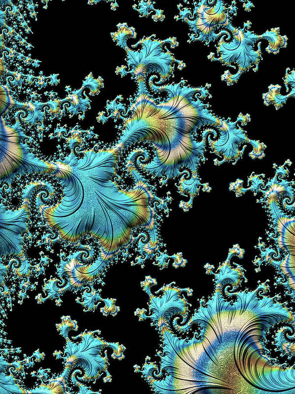 Fractal Filigree Blue Poster featuring the digital art Fractal Filigree Blue by Susan Maxwell Schmidt