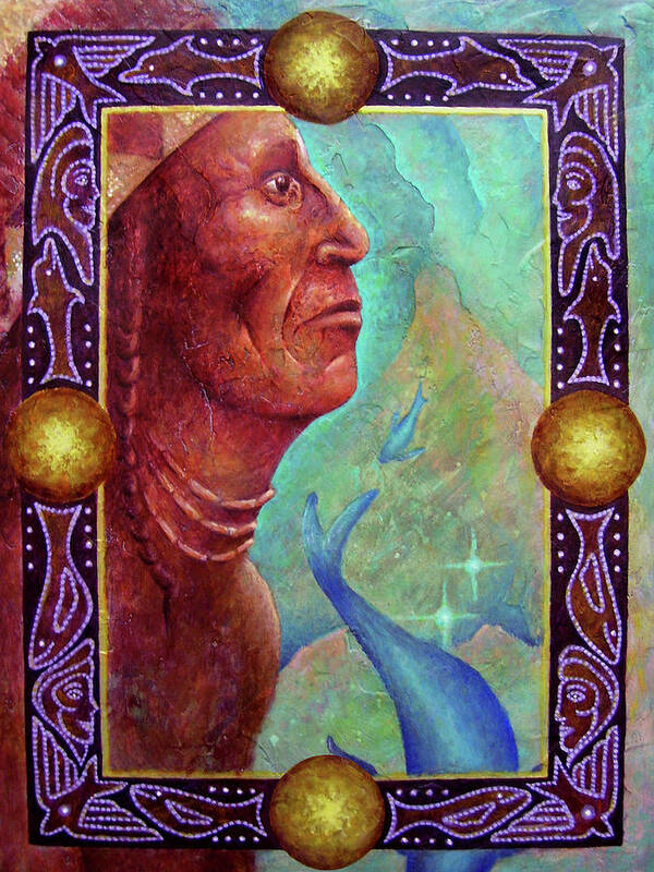 Native American Poster featuring the painting From the Depths by Kevin Chasing Wolf Hutchins