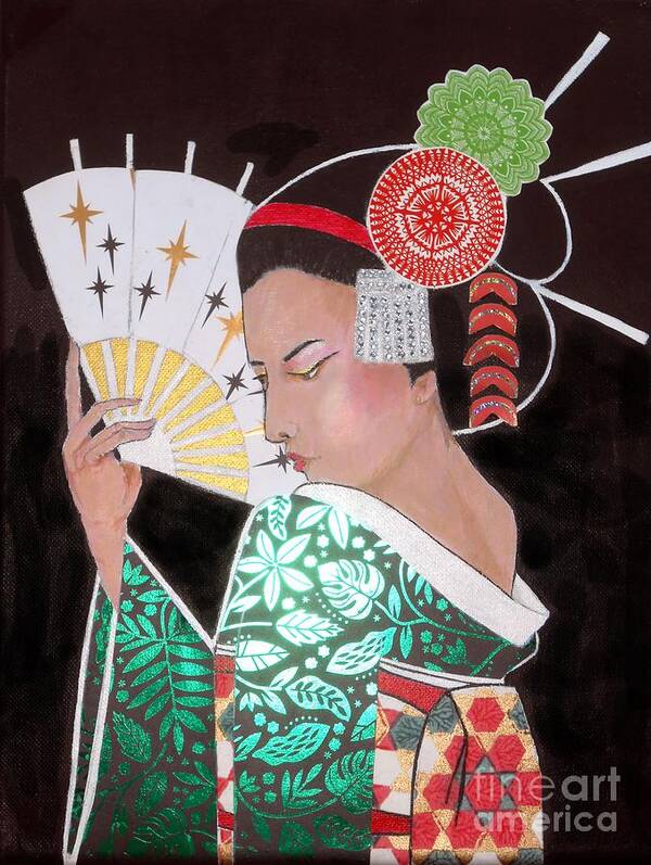 Geisha Poster featuring the mixed media Fuyuko by Jayne Somogy