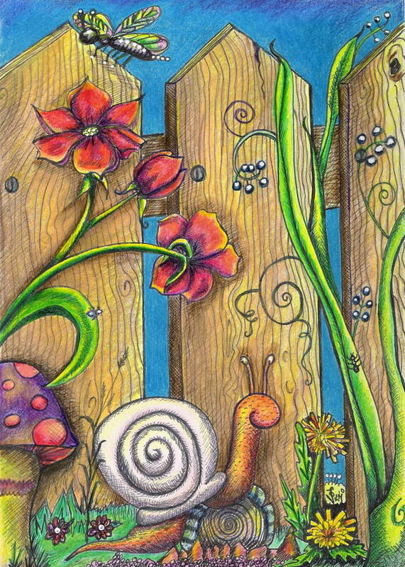 Garden Poster featuring the drawing Garden Fence by Vicki Noble