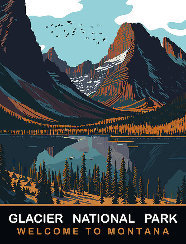 Glacier Poster featuring the digital art Glacier National Park, MT by Long Shot