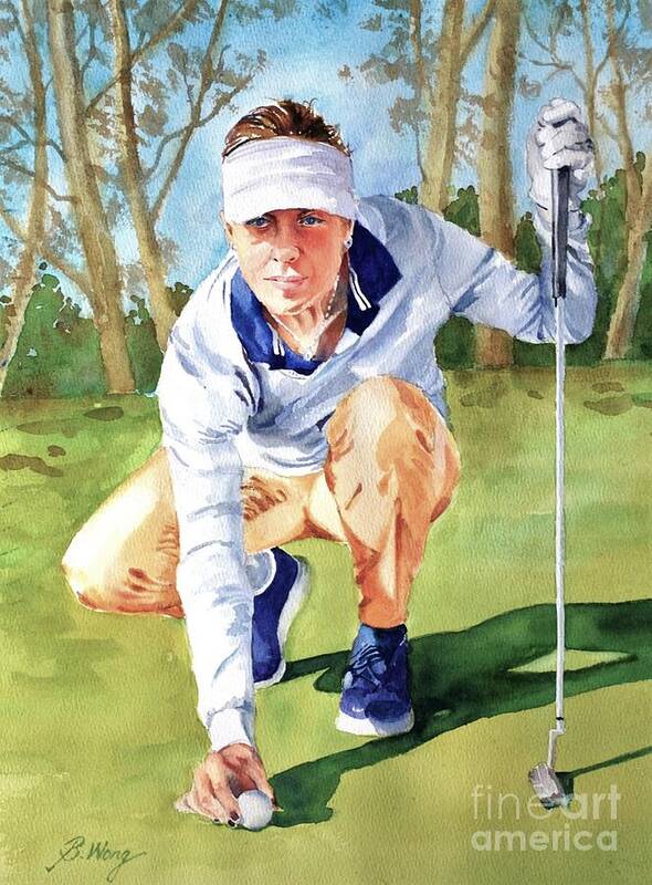 Lady Golfer Poster featuring the painting Golf series - Focus by Betty M M Wong