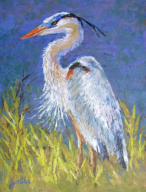 Bird Poster featuring the painting Great Blue Heron by Jyotika Shroff