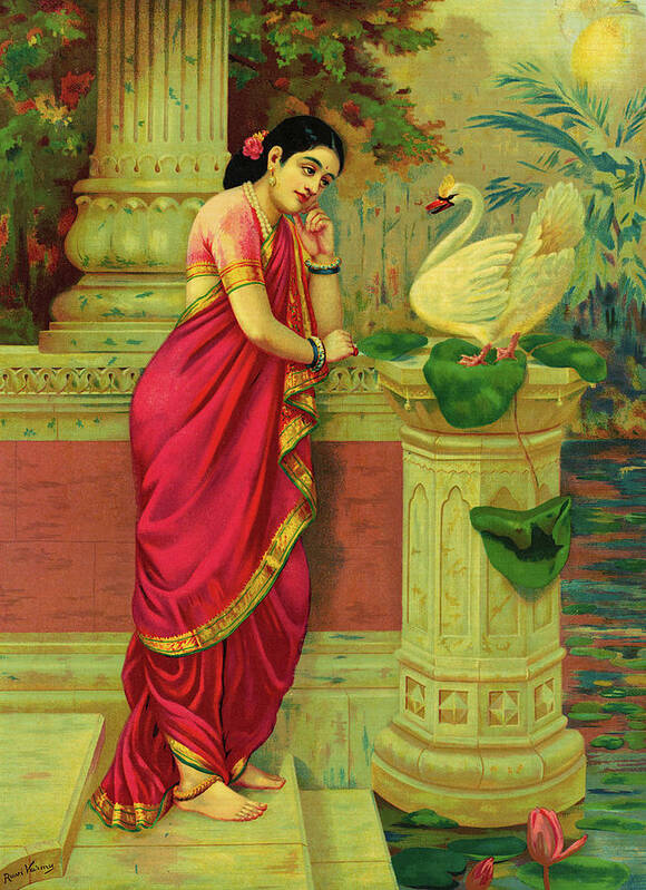 Raja Ravi Varma Poster featuring the painting Hamsa and Damayanti by Ravi Varma