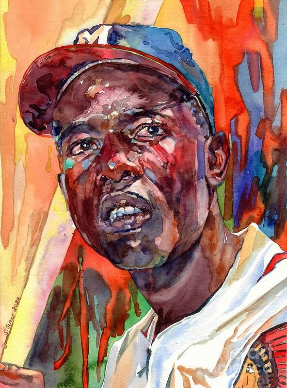 Hank Aaron Poster featuring the painting Hank Aaron Portrait by Suzann Sines