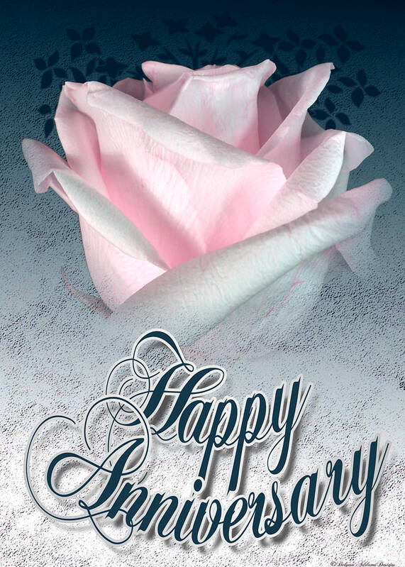 Happy Poster featuring the digital art Happy Anniversary Pink Rose Card by Delynn Addams