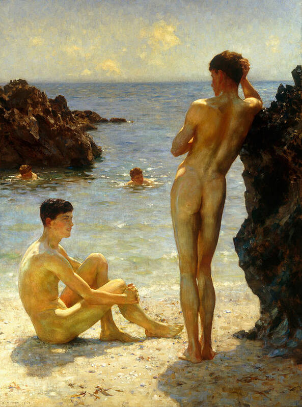 Nude Poster featuring the painting Lovers of the Sun by Henry Scott Tuke