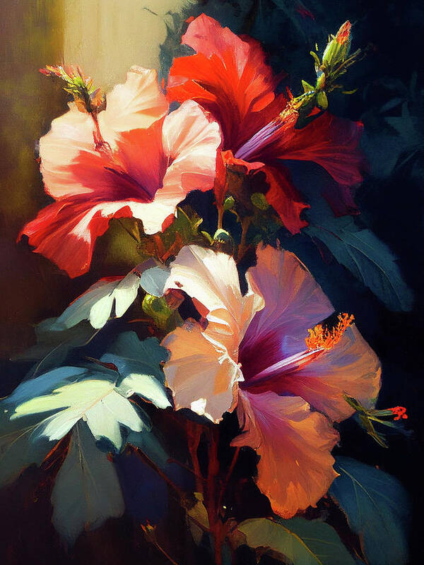 Hibiscus Poster featuring the painting Hibiscus by Naxart Studio