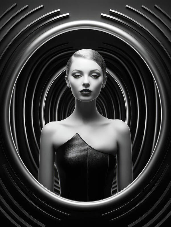 Woman Poster featuring the digital art High Fashion Model 04 Woman Black and White by Matthias Hauser
