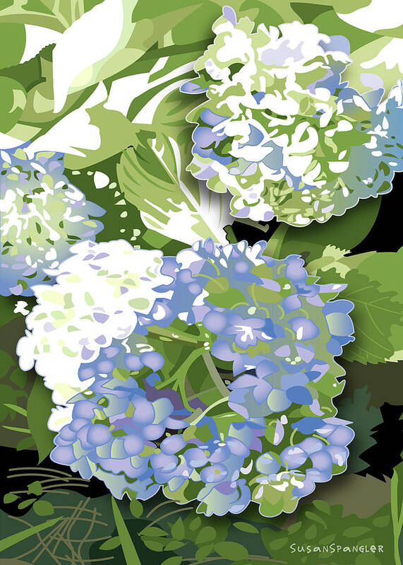 Hydrangea Poster featuring the painting Hydrangea Blossoms by Susan Spangler