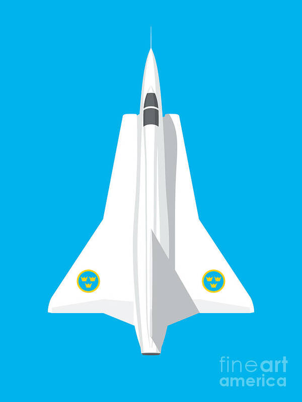 Draken Poster featuring the digital art J35 Draken Swedish Air Force jet aircraft - Cyan by Organic Synthesis