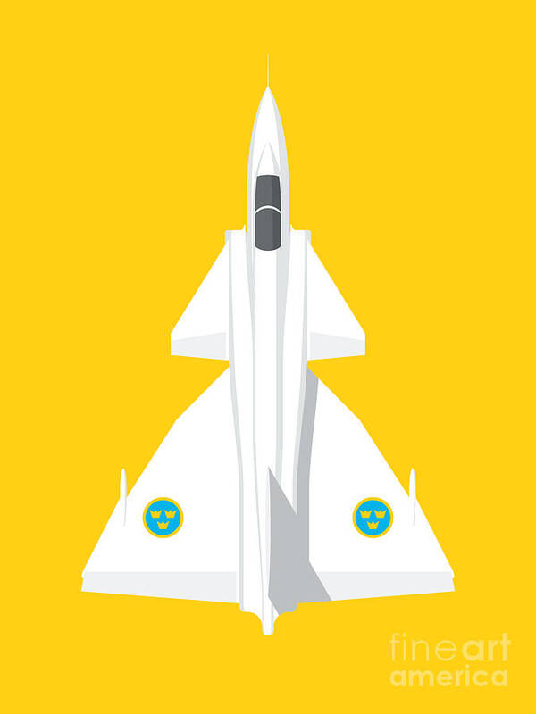 Viggen Poster featuring the digital art J37 Viggen Jet Aircraft - Yellow by Organic Synthesis