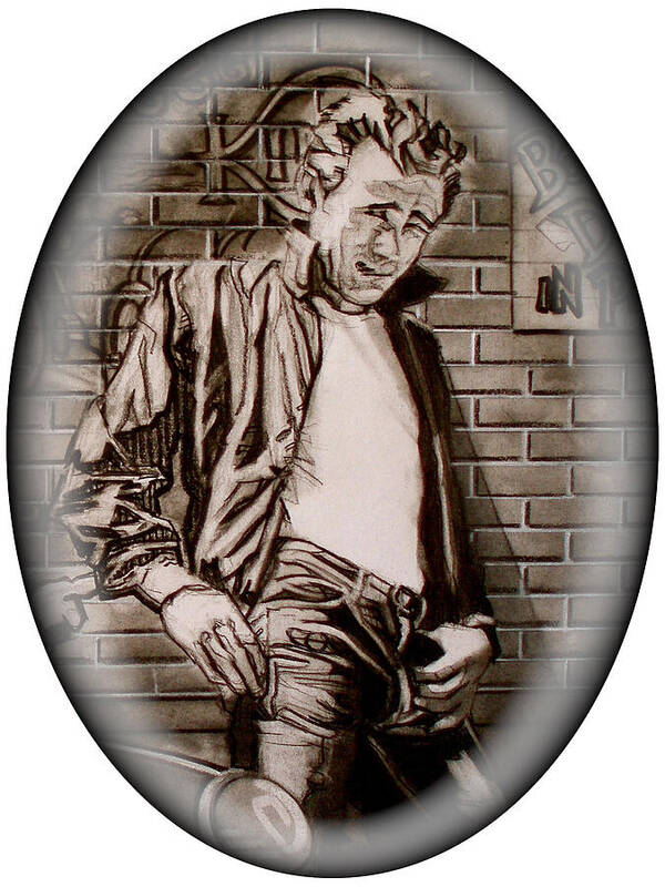 Charcoal Pencil On Paper Poster featuring the drawing James Dean - The 1950s - detail by Sean Connolly