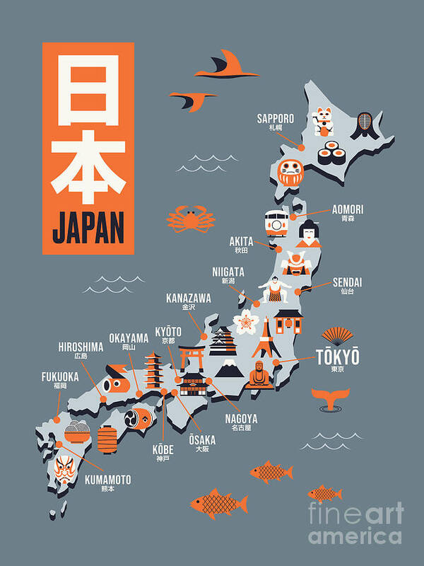 Japan Poster featuring the digital art Japan Map - Flat Slate by Organic Synthesis