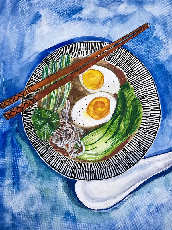 Udon Poster featuring the painting Japanese Udon Noodle Bowl by Blenda Studio