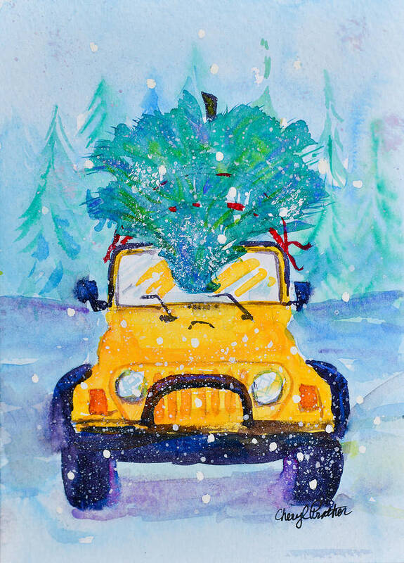 Jeep Poster featuring the painting Jeepers it's Christmas by Cheryl Prather