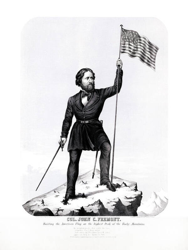 Colonel Fremont Poster featuring the painting John C. Fremont Hoisting The US Flag On The Rocky Mountains by War Is Hell Store