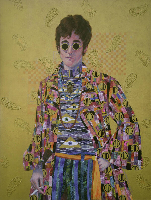 John Lennon Poster featuring the painting John Lennon and the Amazing Psychedelic Klimt Coat by Marguerite Chadwick-Juner