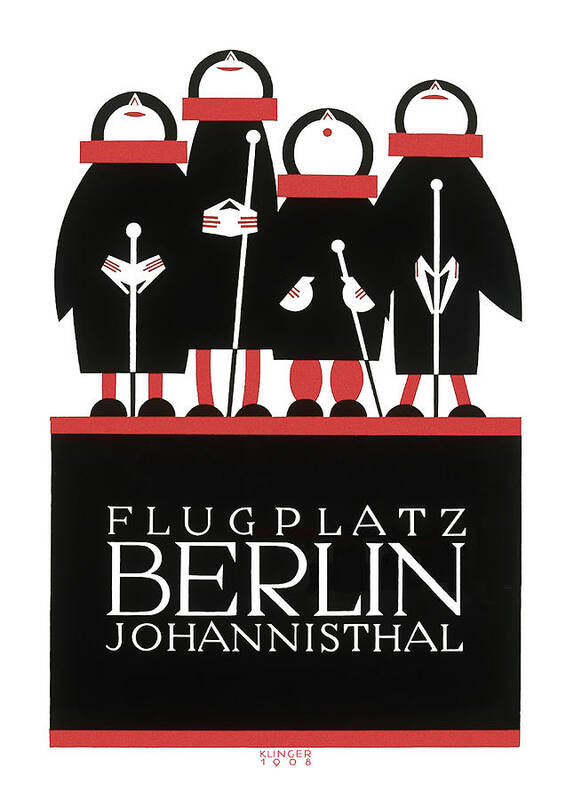 Vintage Advertisement Poster Poster featuring the drawing Julius Klinger posters - Flugplatz Berlin Johannisthal, Air field advertisement by Julius Klinger