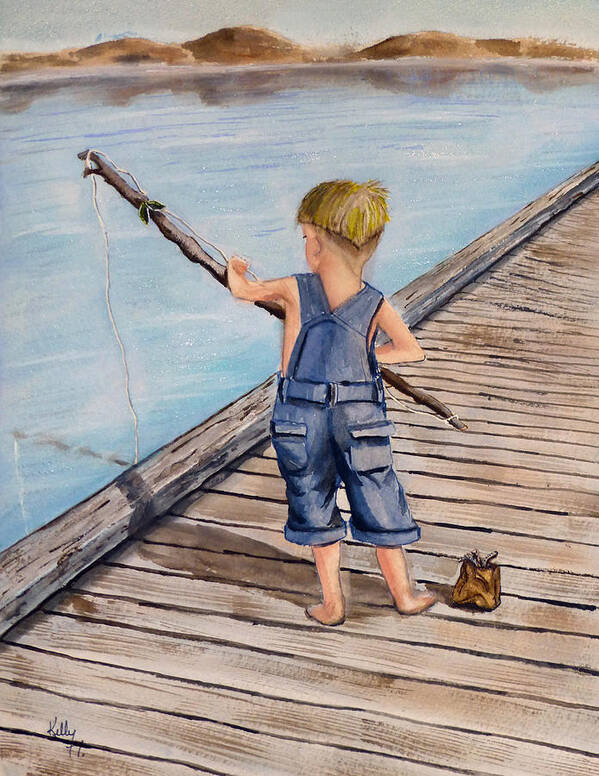 Fishing Poster featuring the painting Juniors Fishing Pole by Kelly Mills
