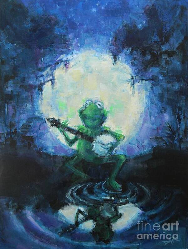 Muppets Poster featuring the painting Kermit Under The Moon by Dan Campbell