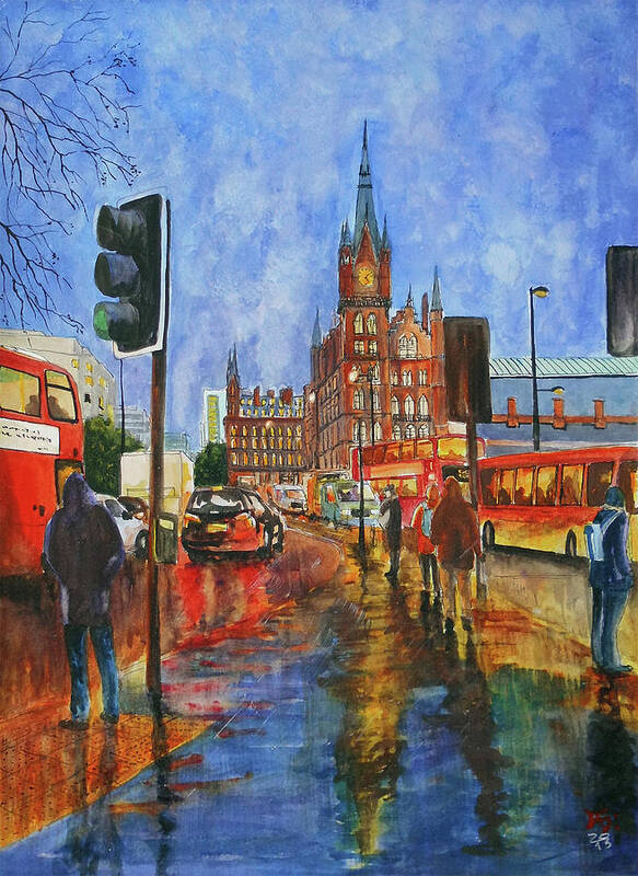  Poster featuring the painting Kings Cross St Pancras after raining London UK by Francisco Gutierrez