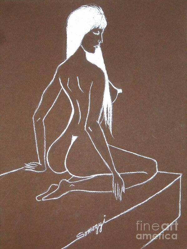 Nude Poster featuring the drawing Kneeling Nude by Jayne Somogy