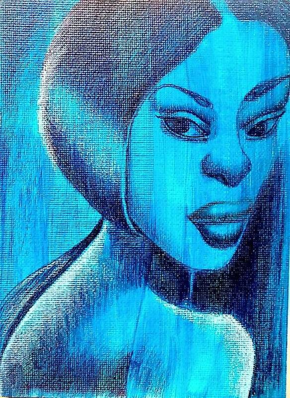 Black Art Poster featuring the drawing Lady in Blue by Donald C-Note Hooker