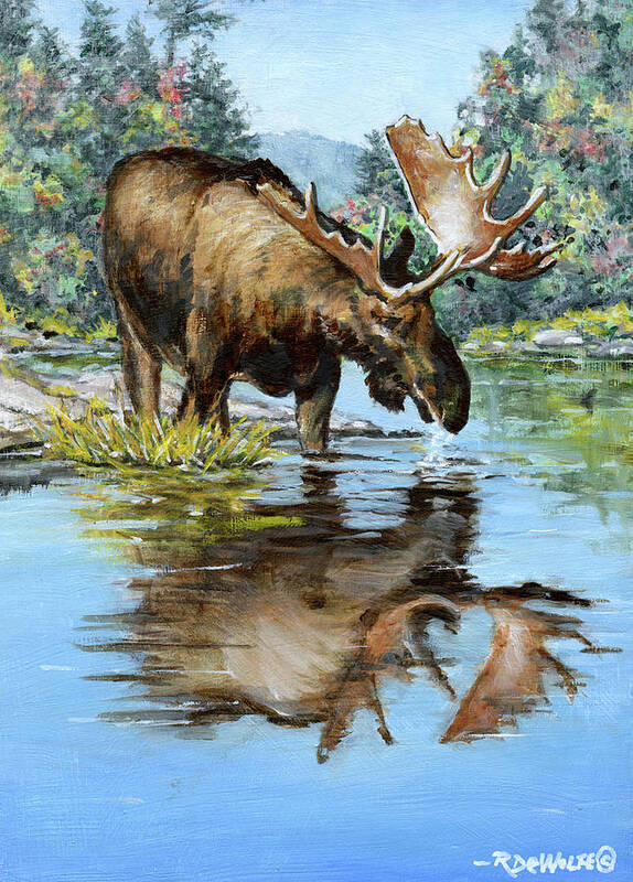 Moose Poster featuring the painting Lake Moose by Richard De Wolfe
