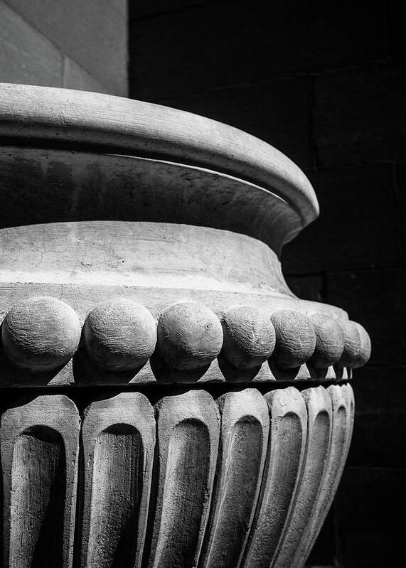Black And White Poster featuring the photograph Large Urn on West Side of St Helena Cathedral Close Up 02 by Dutch Bieber
