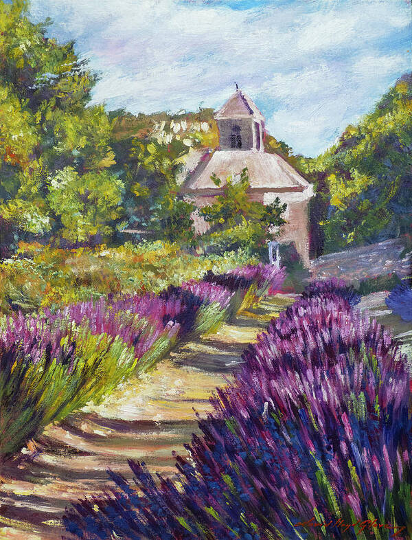 Landscape Poster featuring the painting Lavender Path At Senanque Abbey by David Lloyd Glover