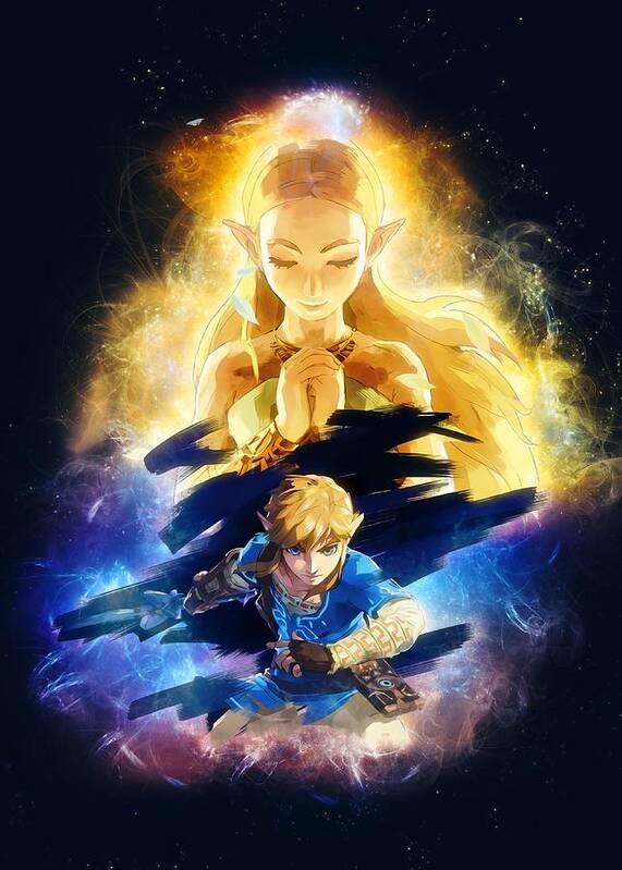 Legend Of Zelda Link Dark Sheild Hylian Twilight Princess Hyrule Castle Map Breath Of The Wild Triforce Gamer Videogame Nursery Poster featuring the digital art Link and Zelda artwork by Big Mart